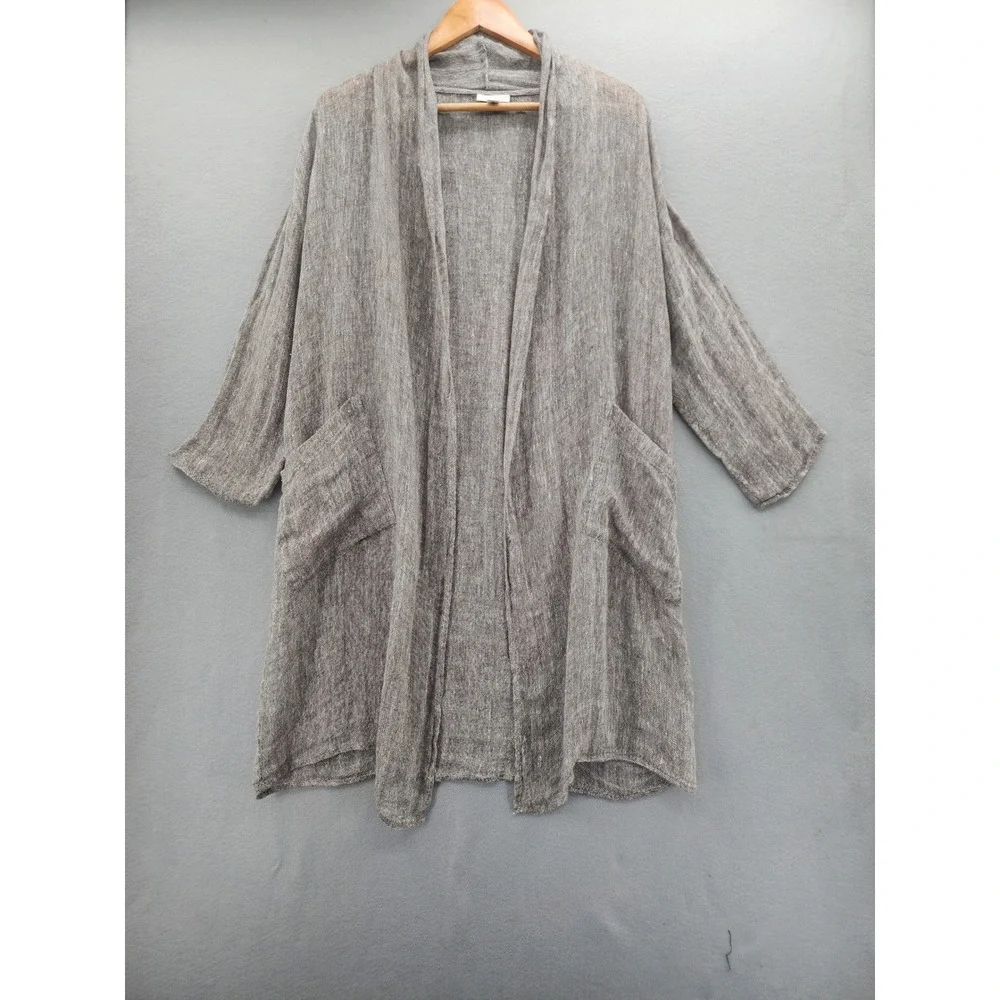 Pure Jill J. Jill 100% Linen Cardigan XS Brown Marl Open Front Longline Sweater